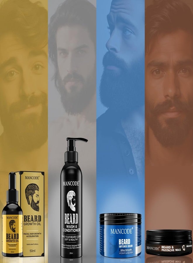 MAN CODE MANCODE Beard Grooming Kit - Beard Growth Oil 50 ml | Beard Wash and Conditioner 200 ml | Beard Softener Cream 100gm | Beard & Mustache Wax for Men 50 gm - Beard Care Kit for Men (Pack of 4) - Image 3